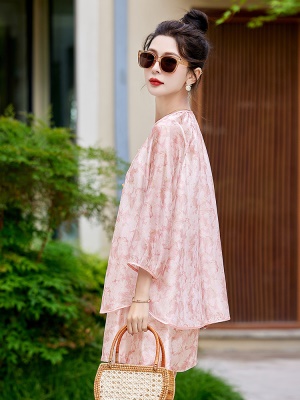 印花雪纺短裤套装女夏2025新款漂亮时尚炸街高端名媛贵夫人两件套