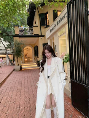 ByYou 秋冬新款时尚气质白色高腰针织半身裙短款显瘦双腰带百褶裙