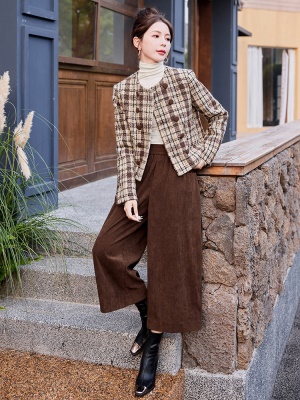 小香风羊毛呢套装女2025秋冬新款高档奢华复古灯芯绒时尚两件套裤