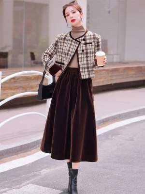 欧货格子羊毛呢套装女2025春秋装新款小香风半身裙早秋穿搭两件套