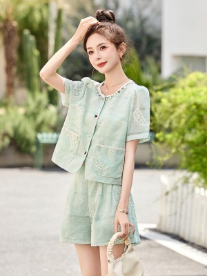 小香风刺绣亮片短裤套装女2025夏季新款小个子时尚洋气欧货两件套