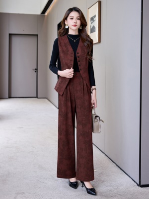 时尚气质干练套装女秋2025新款休闲扎染无袖马甲高腰阔腿裤两件套