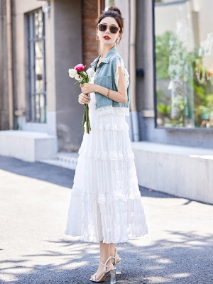 高端蕾丝薄牛仔上衣套装女2025夏装新款优雅女神范时尚裙子两件套