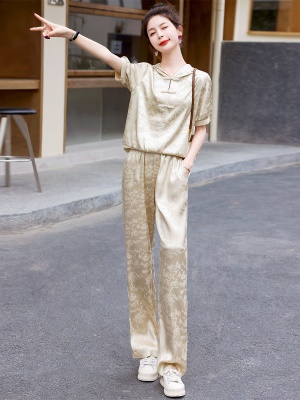 高级感时尚套装女夏季2025新款休闲运动减龄醋酸缎面卫衣两件套潮