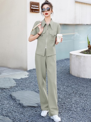 港味工装风时尚套装女2025年夏装新款高级感休闲遮肉衬衣两件套裤