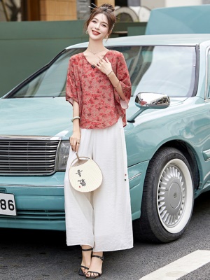 高端棉麻小个子套装女2025夏季新款洋气减龄时尚亚麻阔腿裤两件套