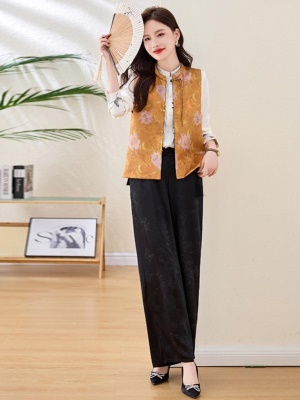 中式国风时尚套装女春季2025新款高级感减龄洋气阔腿裤穿搭一整套