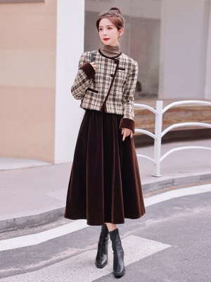 欧货格子羊毛呢套装女2025春秋装新款小香风半身裙早秋穿搭两件套