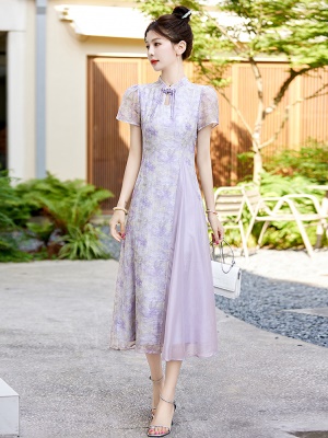 国风天丝连衣裙女2025年夏装新中式高级感显瘦穿搭复古风改良旗袍