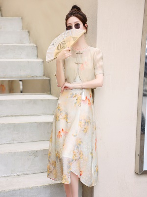 吊带连衣裙配开衫套装女夏2025新中式国风淑女禅意气质旗袍两件套