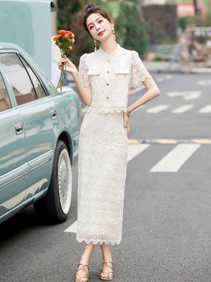 今年流行漂亮套装裙女2025夏装新款小香风蕾丝半身长裙欧货两件套