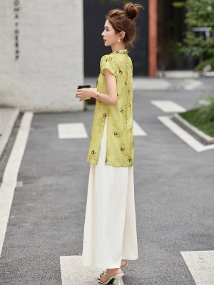 新中式设计旗袍上衣套装女2025夏季新款清冷感国风改良唐装两件套