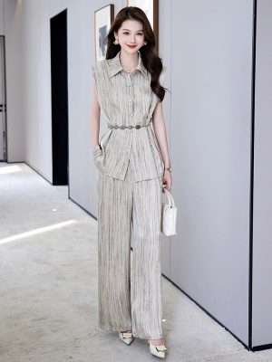 超火高端条纹马甲西装套装女夏2025新款正式场合时尚职业两件套裤