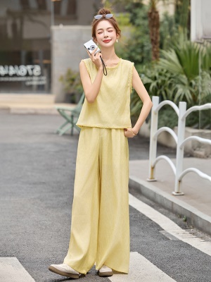 欧货显瘦遮肚子减龄套装女2025夏季新款休闲宽松阔腿裤背心两件套