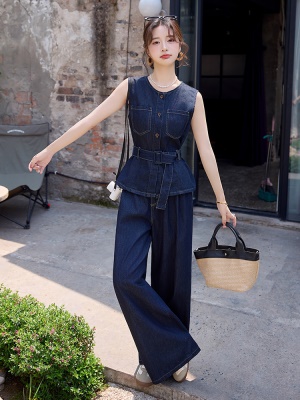 欧货休闲收腰马甲套装女2025夏季新款时尚巨好看洋气阔腿裤两件套