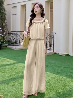 欧货小香风天丝棉套装女2025夏季新款贝壳串珠独特绝美超火两件套