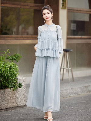 贵夫人时尚套装女2025夏季新款干练气质阔太太减龄流行雪纺两件套