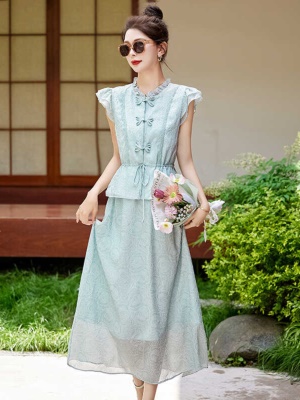 国风蝴蝶花边套装裙女2025夏季新款爆款流行漂亮新中式腰裙两件套