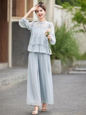 贵夫人时尚套装女2025夏季新款干练气质阔太太减龄流行雪纺两件套