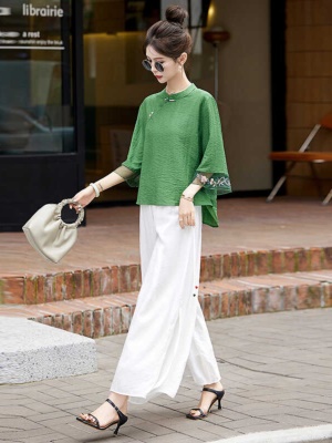 高端棉麻休闲套装女2025夏季新款麻料巨显瘦减龄亚麻阔腿裤两件套