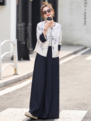 新中式国风套装女2025春季新款高级感御姐气质阔腿裙裤穿搭两件套