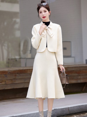 名媛小香风套装女2023秋冬装新款时尚小洋装年会礼服鱼尾裙两件套