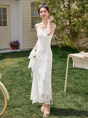 新中式雪纺罩衫吊带裙套装女2025夏新款国风巨好看蕾丝长裙两件套