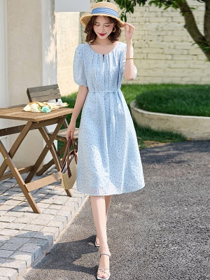 法式波点天丝连衣裙女2025夏季新气质收腰款流行爆款巨好看中长裙