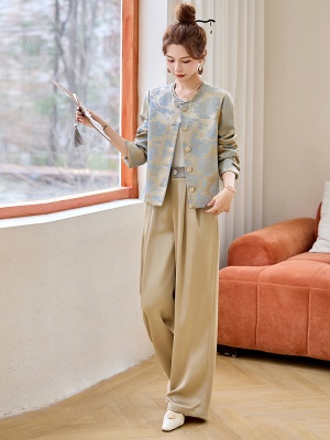 国风气质名媛套装女2025春季新款时尚贵气高腰缎面新中式两件套裤