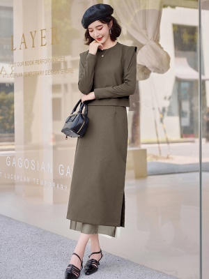 初秋季休闲套装女2025新款时尚洋气轻奢高级感网纱拼接裙子两件套