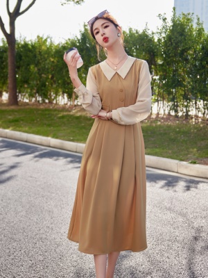 假两件长袖设计师连衣裙女2025春季新款欧货时尚小个子高端a字裙