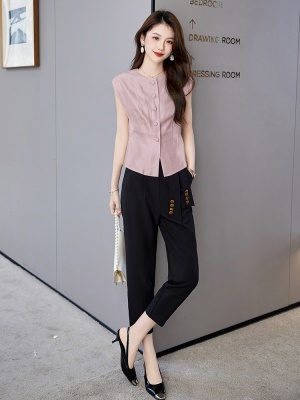 西装时尚套装女2025新款夏装正式场合显高小个子欧货九分裤两件套