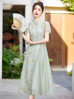 国风天丝连衣裙女2025年夏装新中式高级感显瘦穿搭复古风改良旗袍