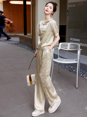 高级感时尚套装女夏季2025新款休闲运动减龄醋酸缎面卫衣两件套潮