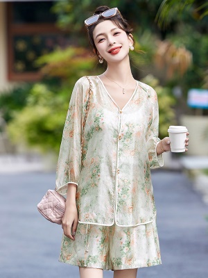 印花雪纺短裤套装女夏2025新款漂亮时尚炸街高端名媛贵夫人两件套