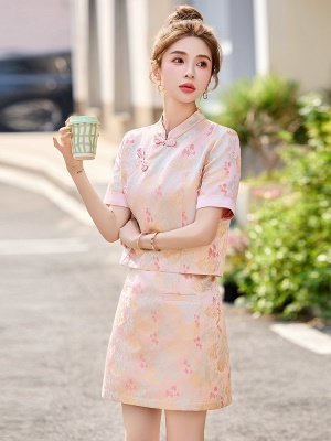新中式国风提花套装女2025夏季新款复古盘扣改良旗袍半身裙两件套