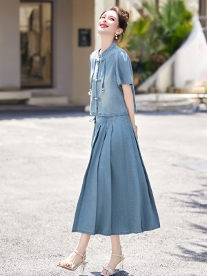 薄款冰丝牛仔套装裙女2025夏天新品新中式国风今年流行漂亮两件套