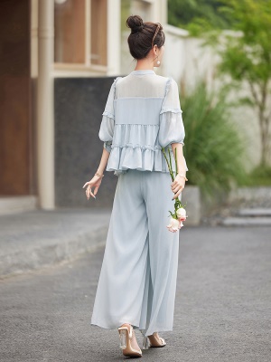 贵夫人时尚套装女2025夏季新款干练气质阔太太减龄流行雪纺两件套