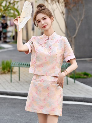 新中式国风提花套装女2025夏季新款复古盘扣改良旗袍半身裙两件套