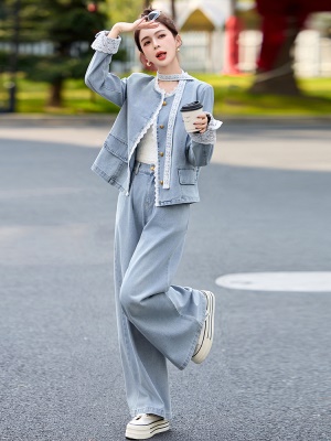 蕾丝花边时尚牛仔套装女2025春季新款高档大牌洋气减龄休闲两件套