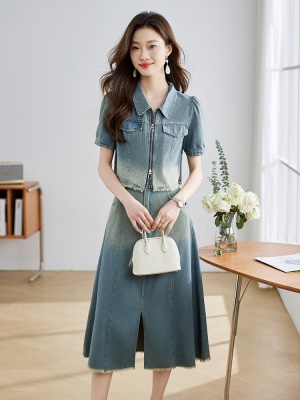 薄款短袖牛仔套装裙女2025夏装新款欧美高端奢华大牌小个子两件套