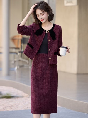 时尚小香风套装女2025秋冬新款名媛喜庆婚宴日常可穿毛呢两件套裙