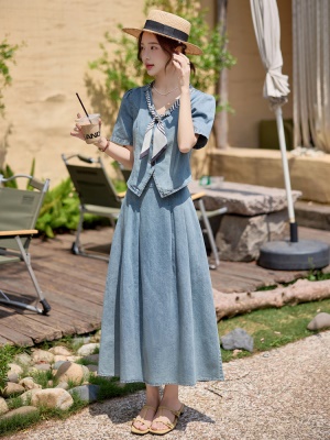 夏日绝美小裙子套装女2025新款气质高端御姐女神范天丝牛仔两件套