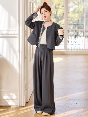 时尚拼接西装套装女2025春季新款高端大牌减龄爆款阔腿裤两件套潮