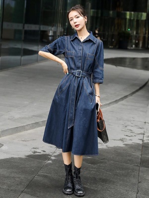 欧货polo领牛仔裙连衣裙女2025春秋新款洋气减龄收腰显瘦高端长裙