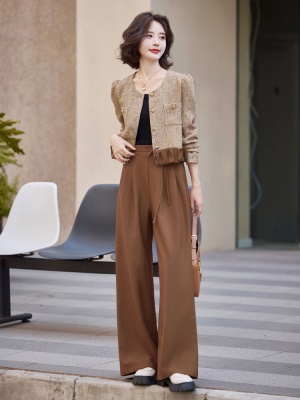 名媛小香风套装女2025秋季新款时髦拼接高端减龄西装阔腿裤两件套