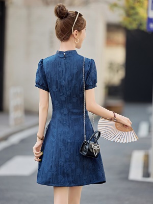 新中式提花收腰连衣裙女2025夏季新款国风气质修身改良旗袍A字裙