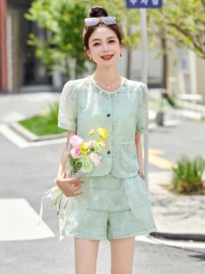 小香风刺绣亮片短裤套装女2025夏季新款小个子时尚洋气欧货两件套