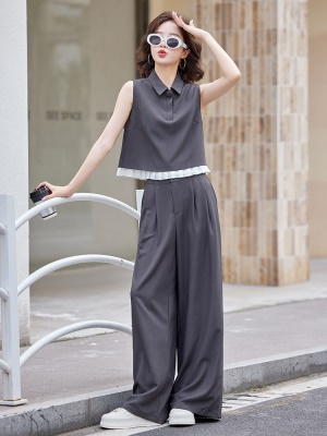 欧货炸街干练套装女2025夏装新款时尚穿搭遮肉高腰阔腿裤两件套潮