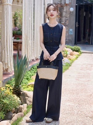 欧货休闲收腰马甲套装女2025夏季新款时尚巨好看洋气阔腿裤两件套